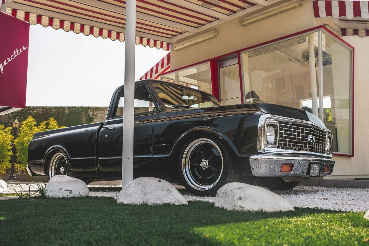 Side profile of 1972 Chevrolet C10 with wheels