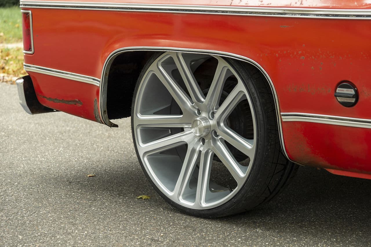 Side profile of 1973 Chevrolet C10 with wheels