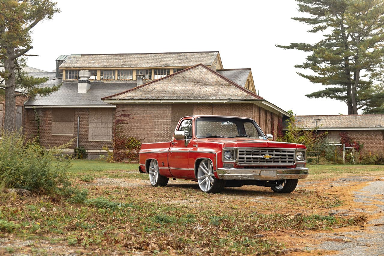 Rear view of 1973 Chevrolet C10 with wheels