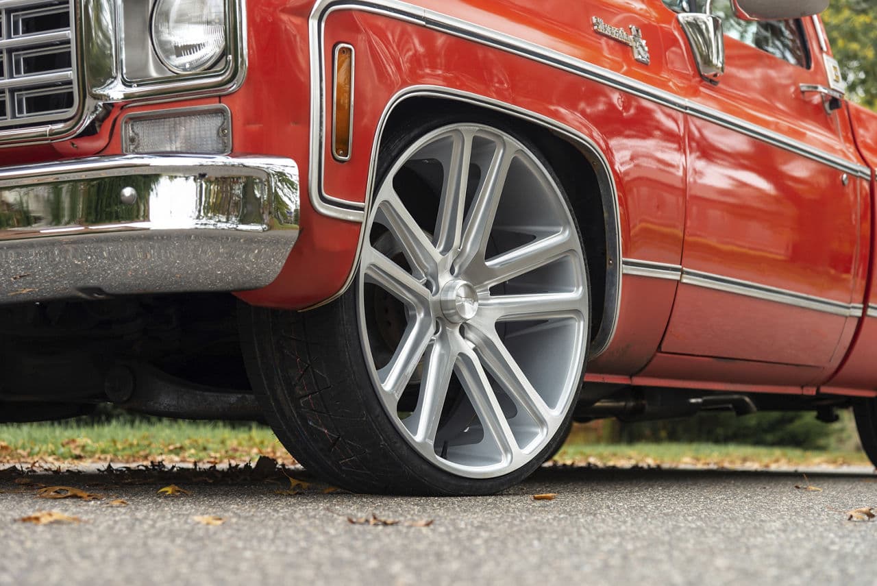 Detail view of 1973 Chevrolet C10 with wheels