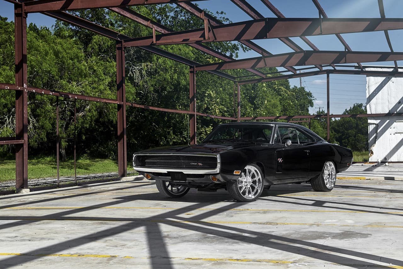 Front view of 1973 Dodge Charger with wheels