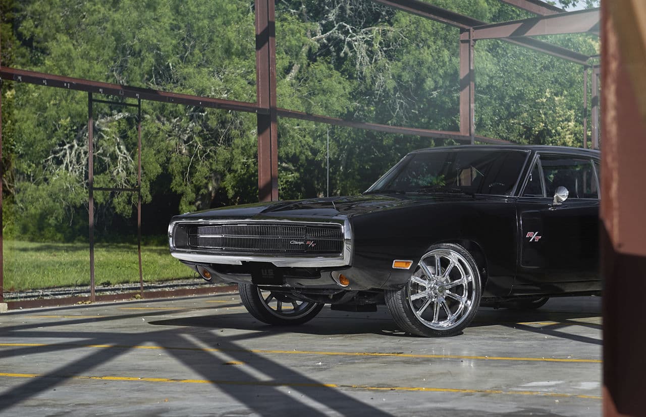 Interior of 1973 Dodge Charger with wheels