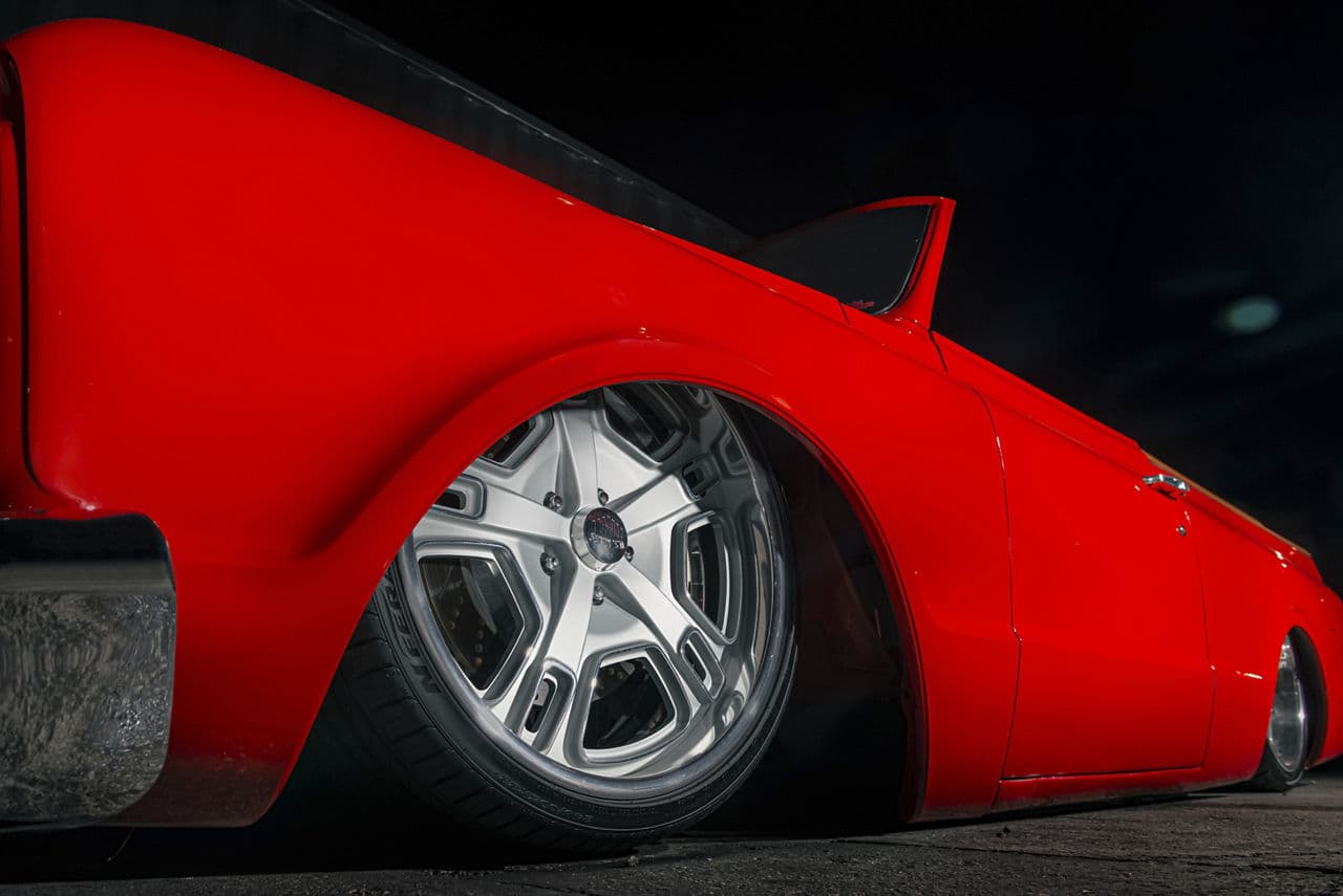 Detail view of 1974 Chevrolet C10 with wheels