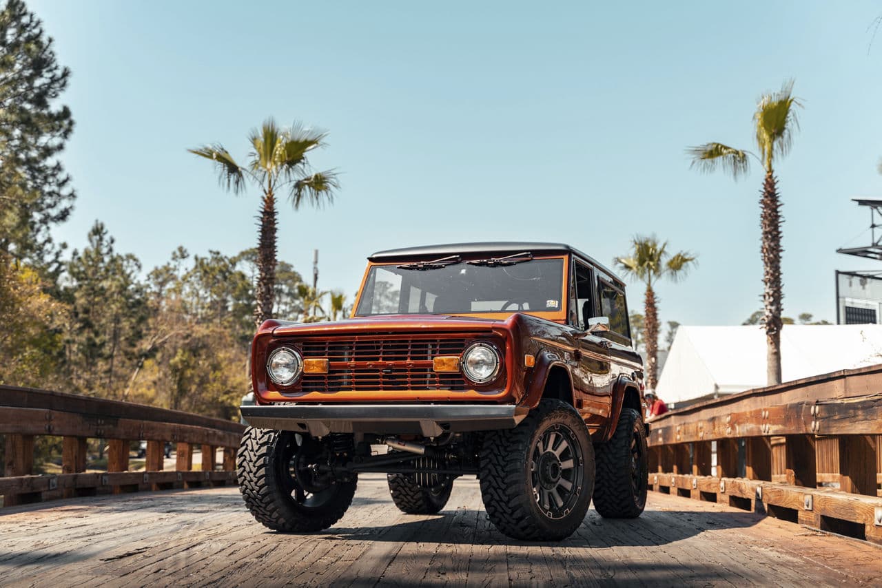 Rear view of 1975 Ford Bronco with wheels