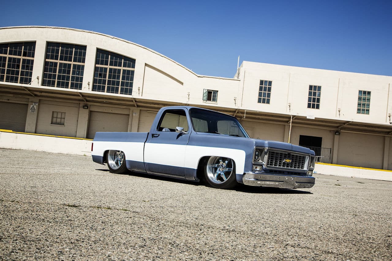 Side profile of 1976 Chevrolet C10 with wheels