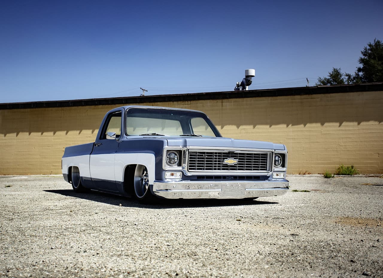Detail view of 1976 Chevrolet C10 with wheels