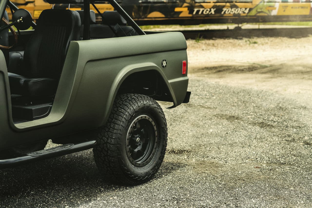 Side profile of 1977 Ford Bronco with truck suv wheels