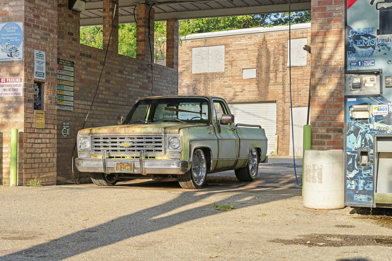 Detail view of 1978 Chevrolet C10 with wheels
