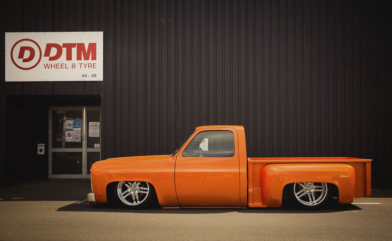 Side profile of 1979 Chevrolet C10 with wheels