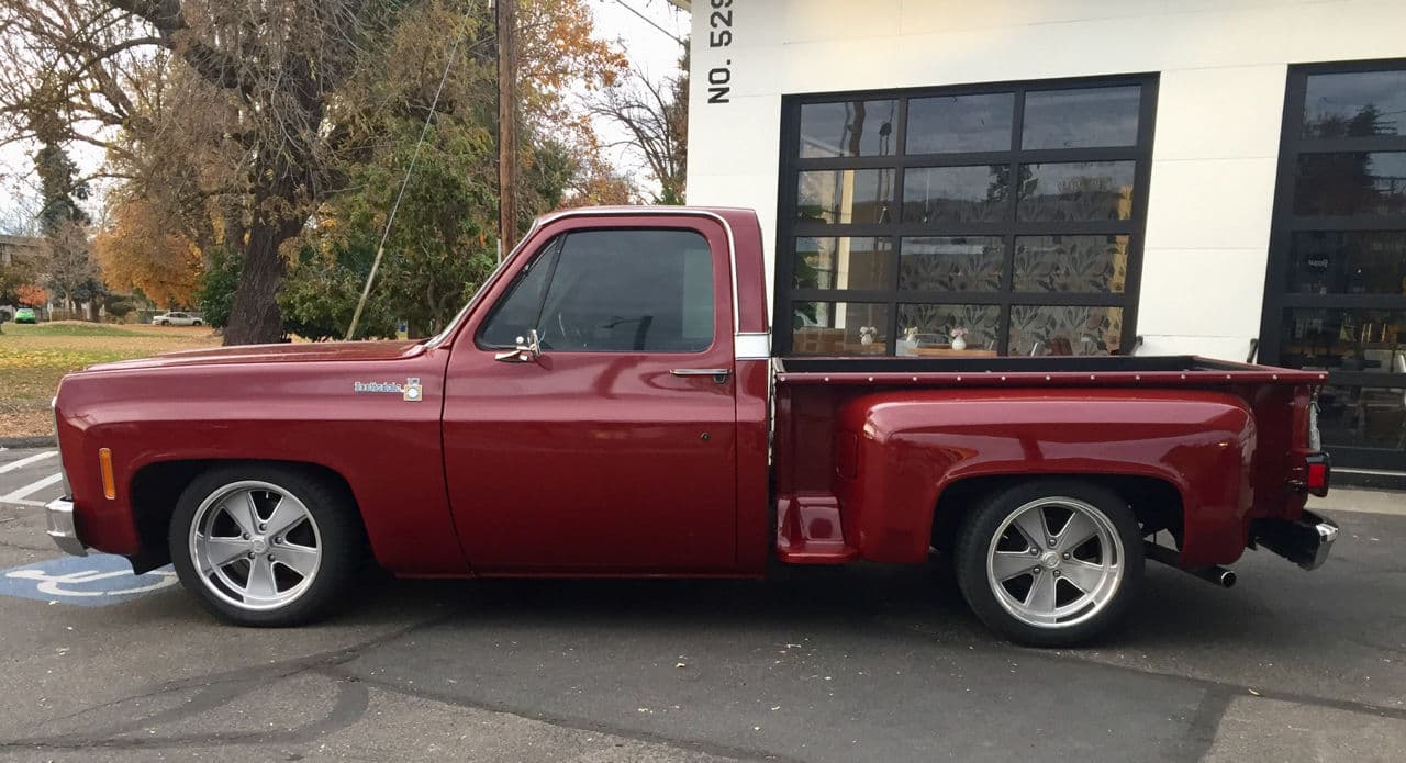 Side profile of 1980 Chevrolet C10 with wheels