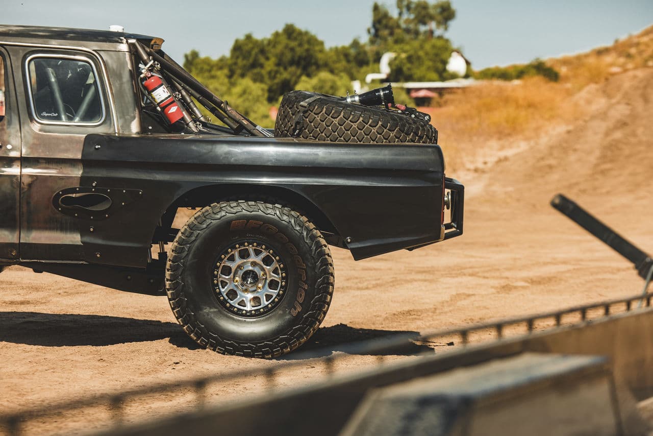 Detail view of 1980 Ford F100 with wheels