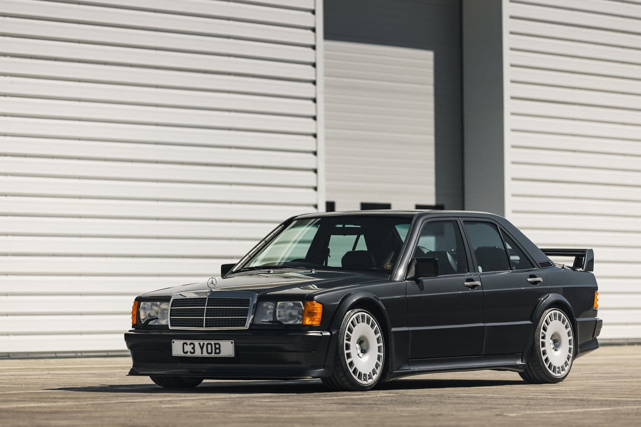Detail view of 1986 Mercedes-Benz 190e with wheels