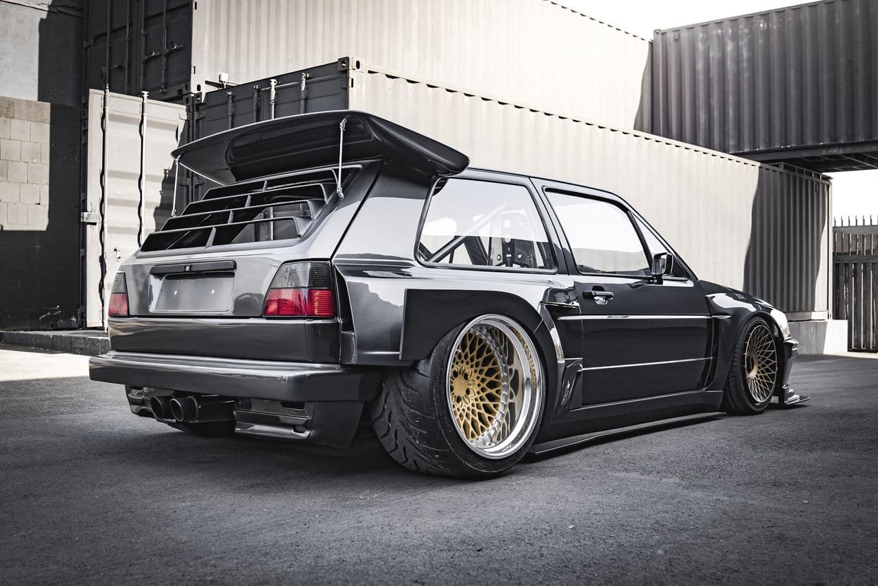 Rear view of 1986 Volkswagen Golf with wheels