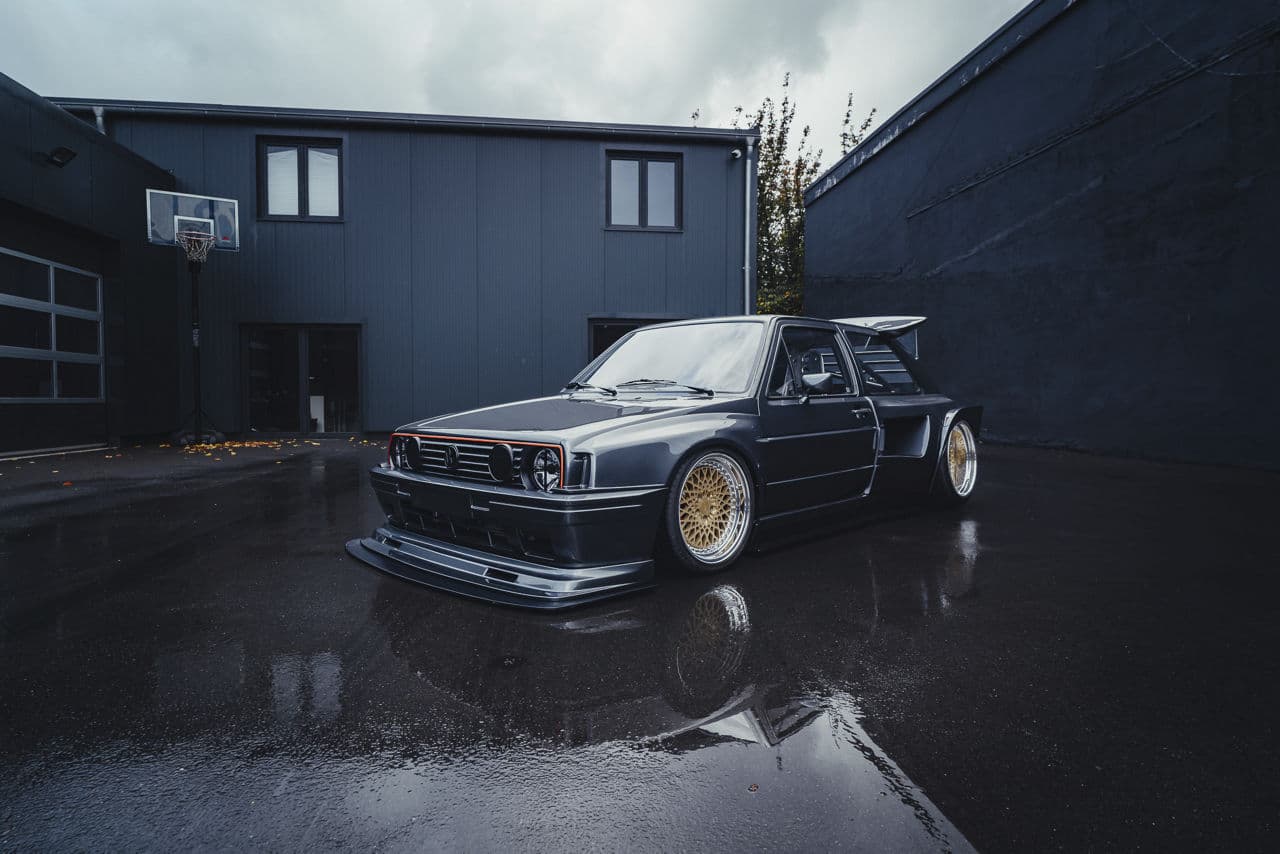 Rear view of 1986 Volkswagen Golf with wheels