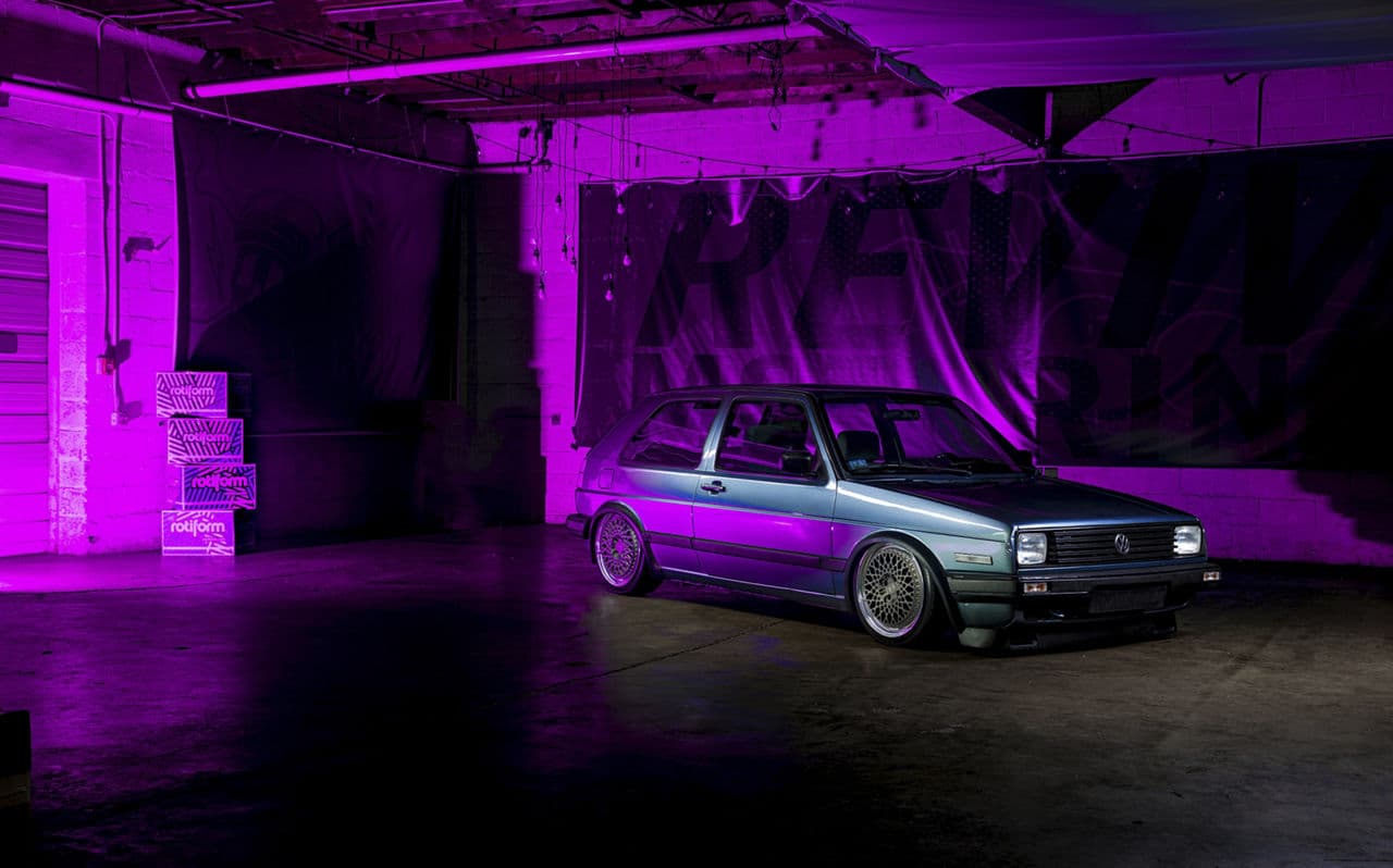 Side profile of 1989 Volkswagen Golf with wheels