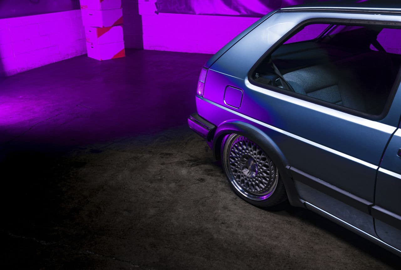 Interior of 1989 Volkswagen Golf with wheels