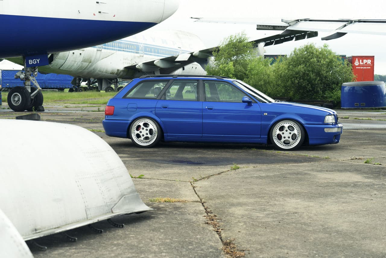 Rear view of 1992 Audi RS2 Avant with vehicle wraps