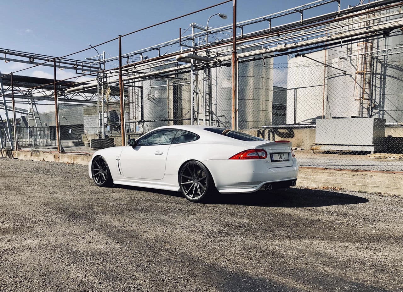 Side profile of 2014 Jaguar XKR with wheels