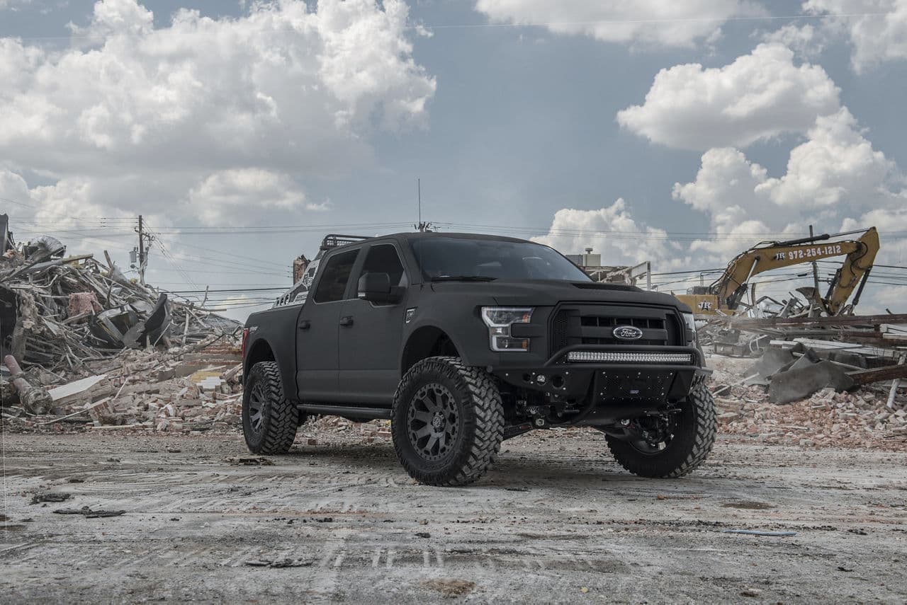 Front view of 2016 Ford F150 with vehicle wraps