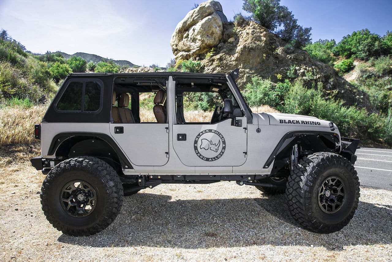 Rear view of 2016 Jeep Wrangler with truck suv wheels