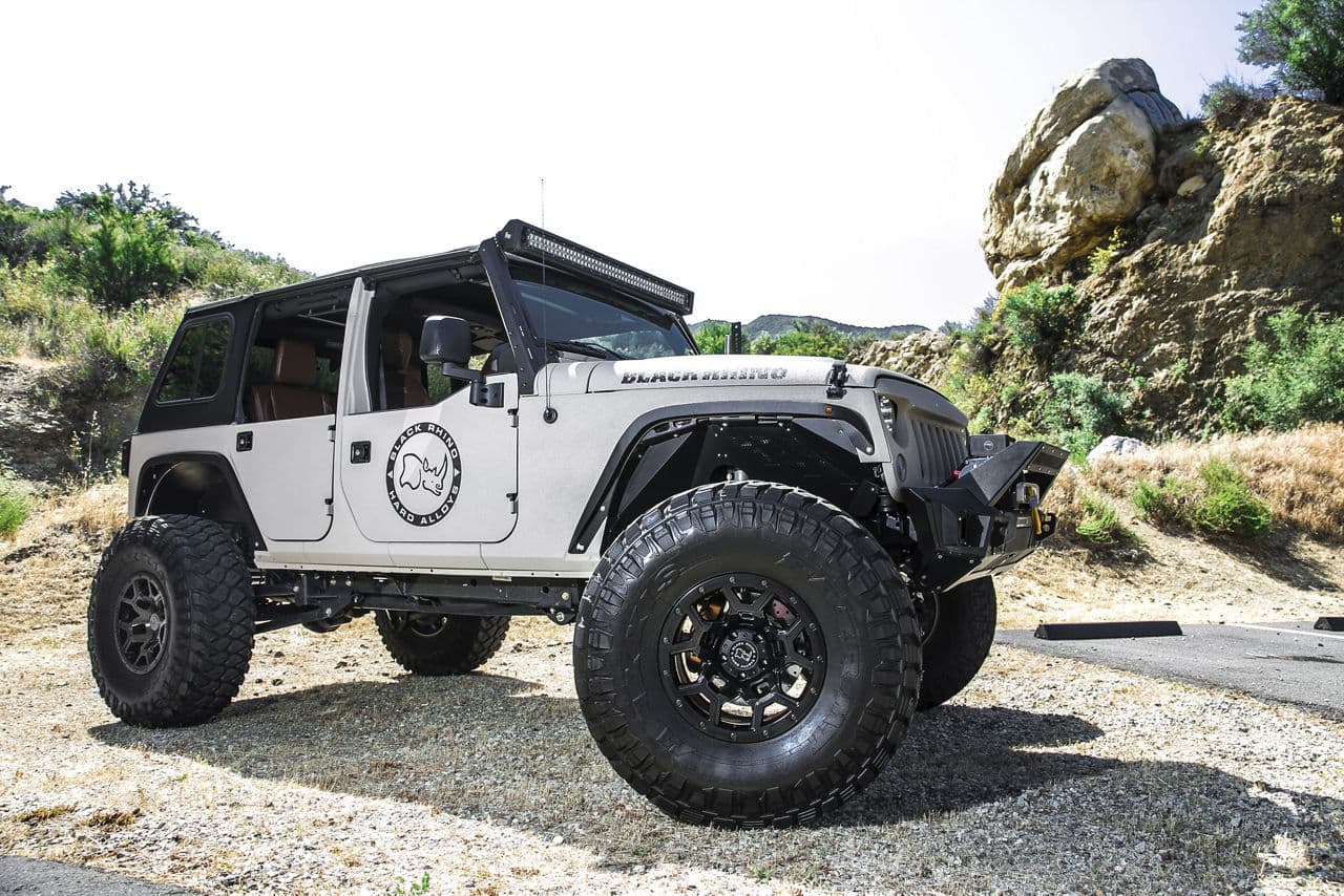 Detail view of 2016 Jeep Wrangler with truck suv wheels