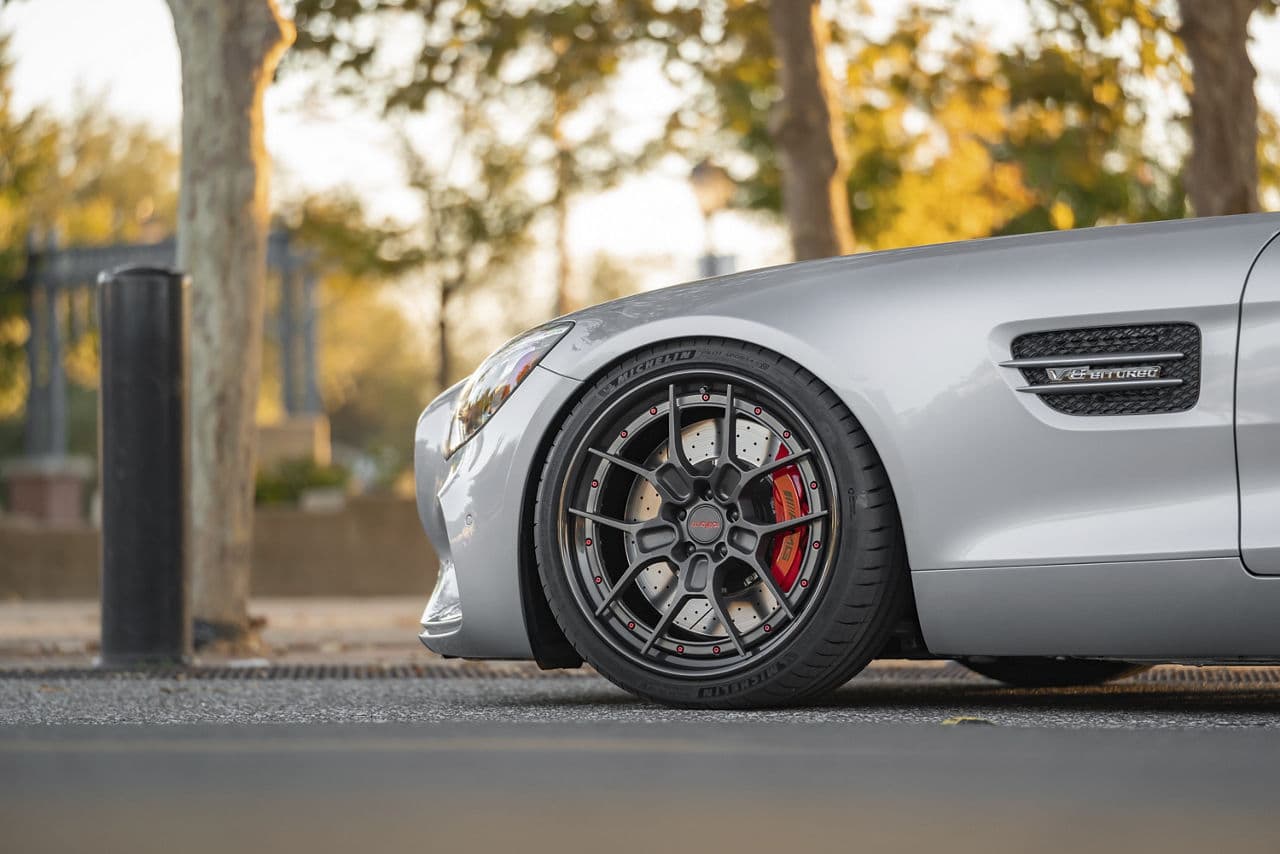 Rear view of 2016 Mercedes-Benz GT-S AMG with wheels