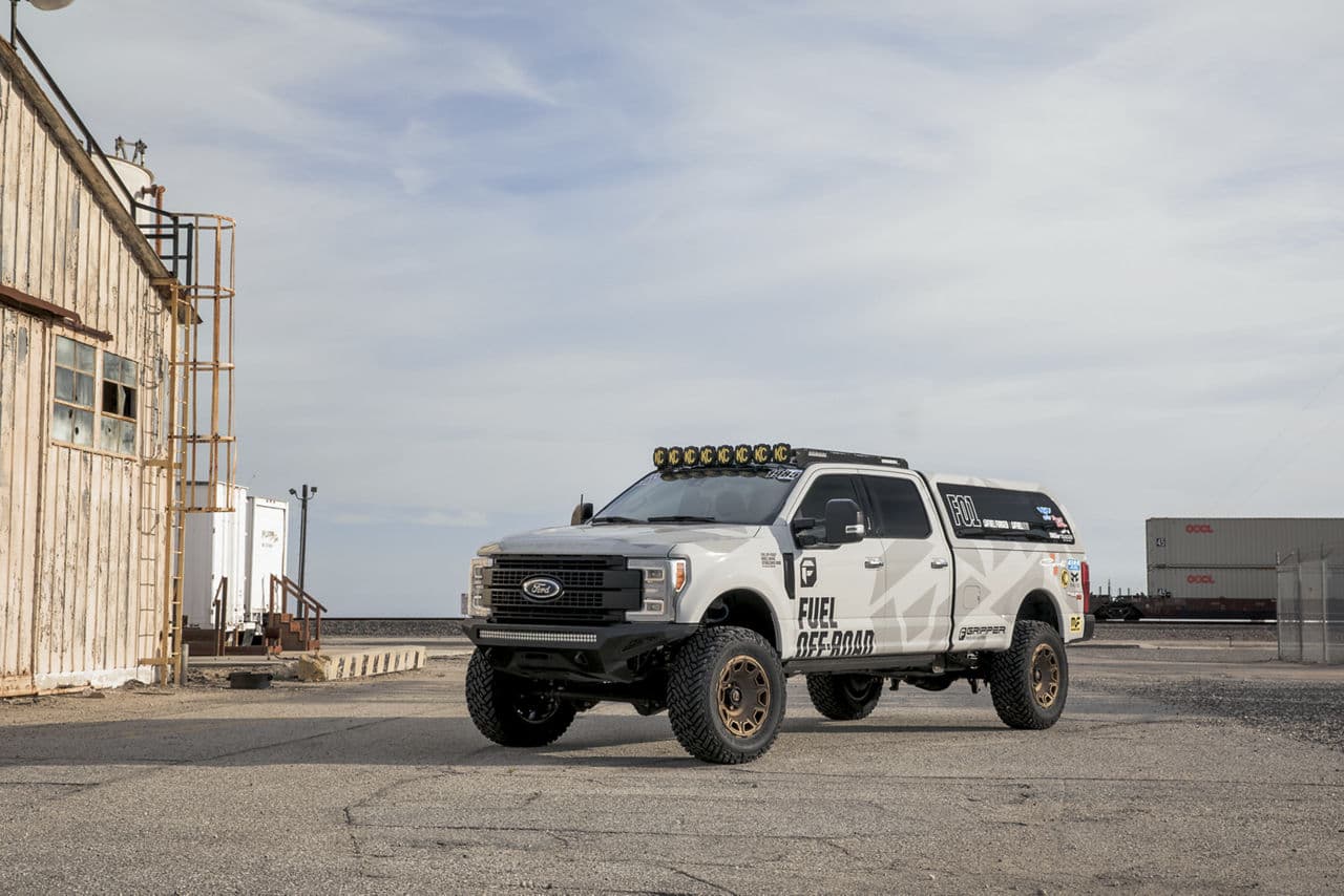 Front view of 2017 Ford F250 with vehicle wraps
