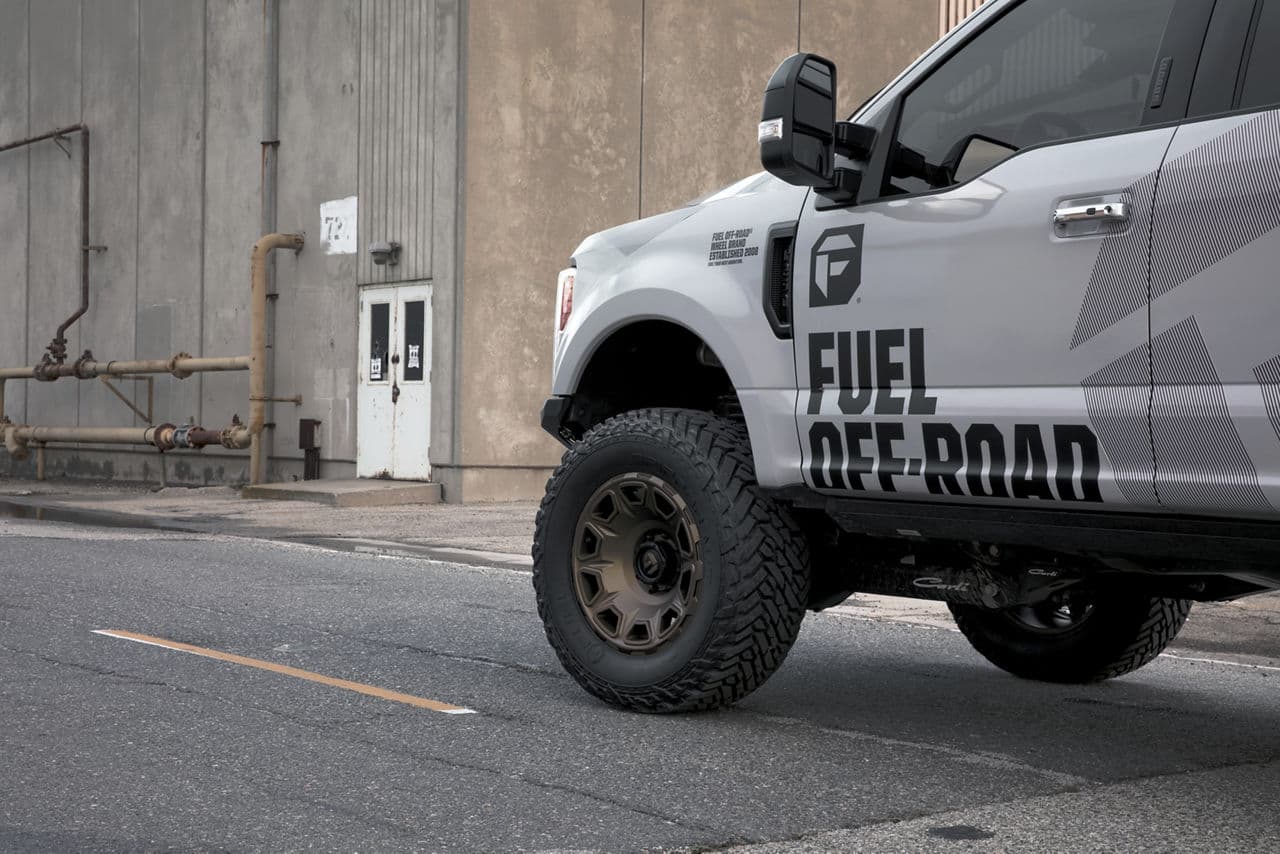 Rear view of 2017 Ford F250 with vehicle wraps