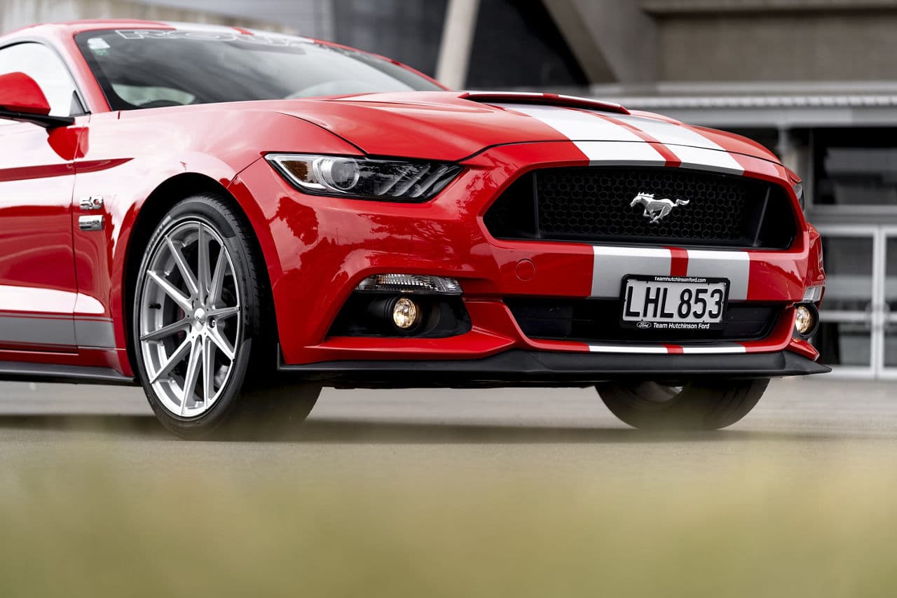 Detail view of 2017 Ford Mustang with wheels