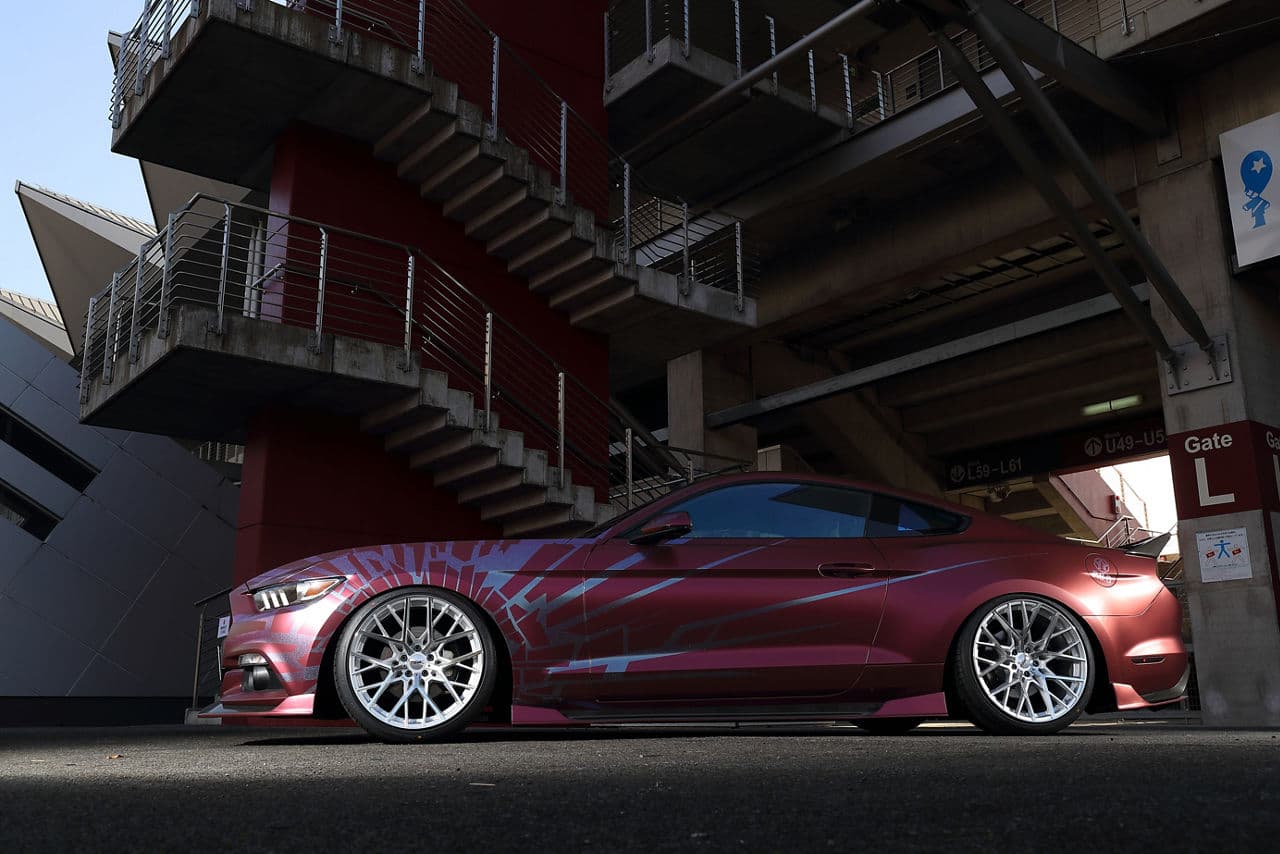 Side profile of 2017 Ford Mustang with wheels