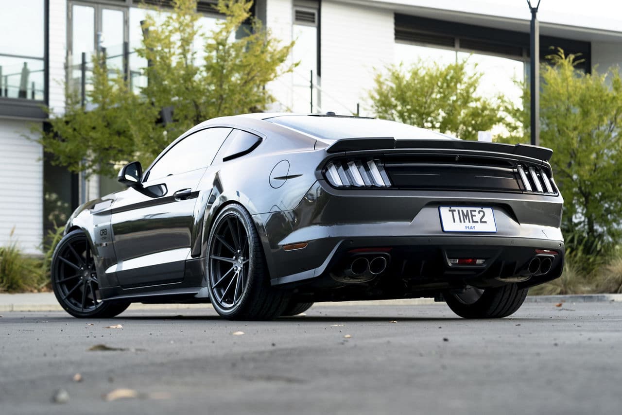 Side profile of 2017 Ford Mustang with wheels
