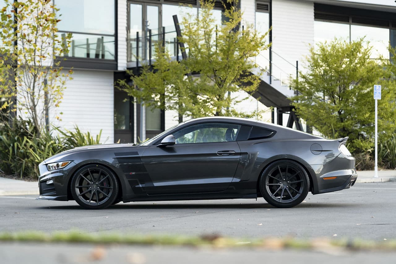 Rear view of 2017 Ford Mustang with wheels
