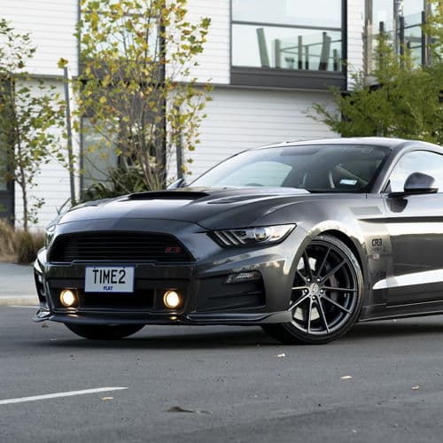 Side profile of 2017 Ford Mustang with wheels
