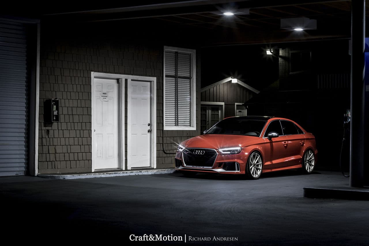 Front view of 2018 Audi RS3 with wheels