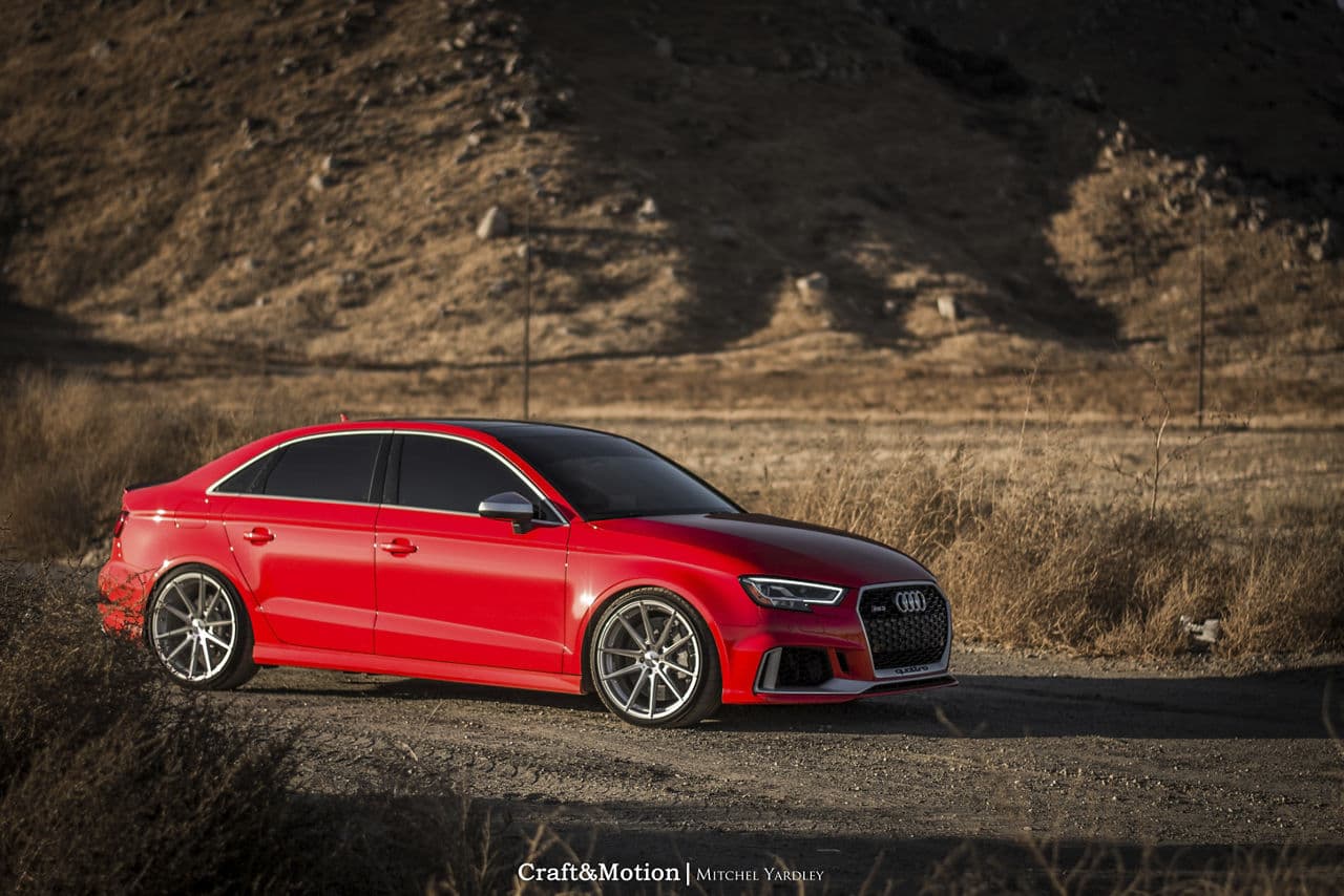 Rear view of 2018 Audi RS3 with wheels