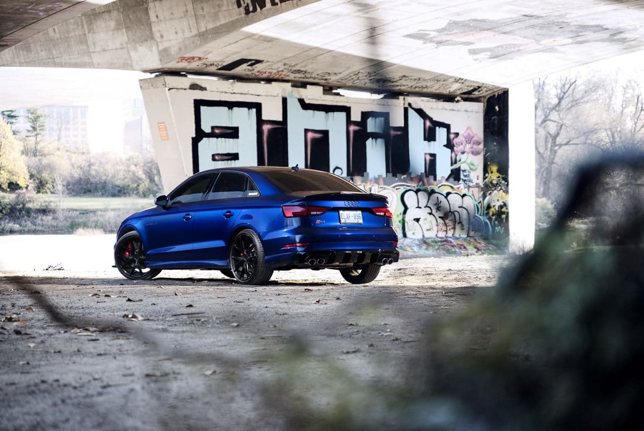 Side profile of 2018 Audi S3 with wheels