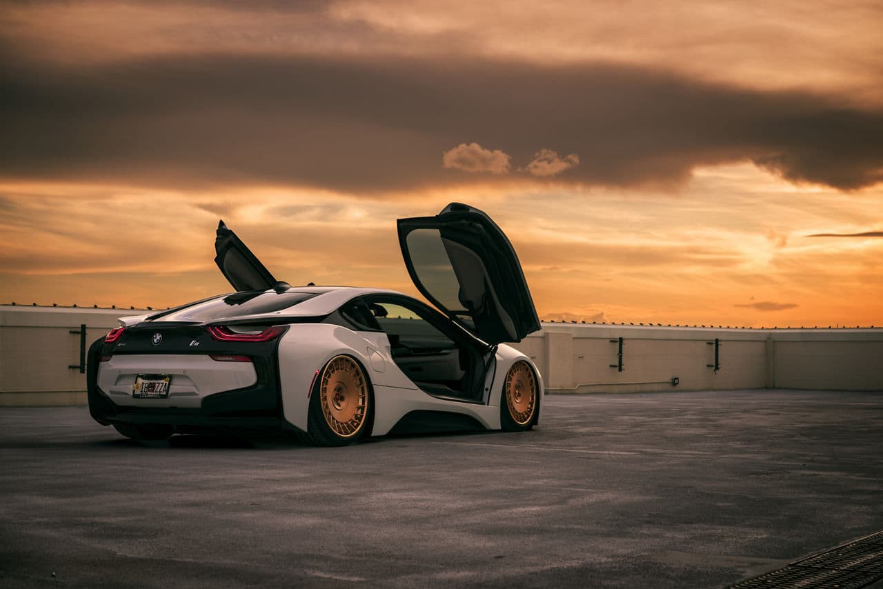 Interior of 2018 BMW i8 with vehicle wraps