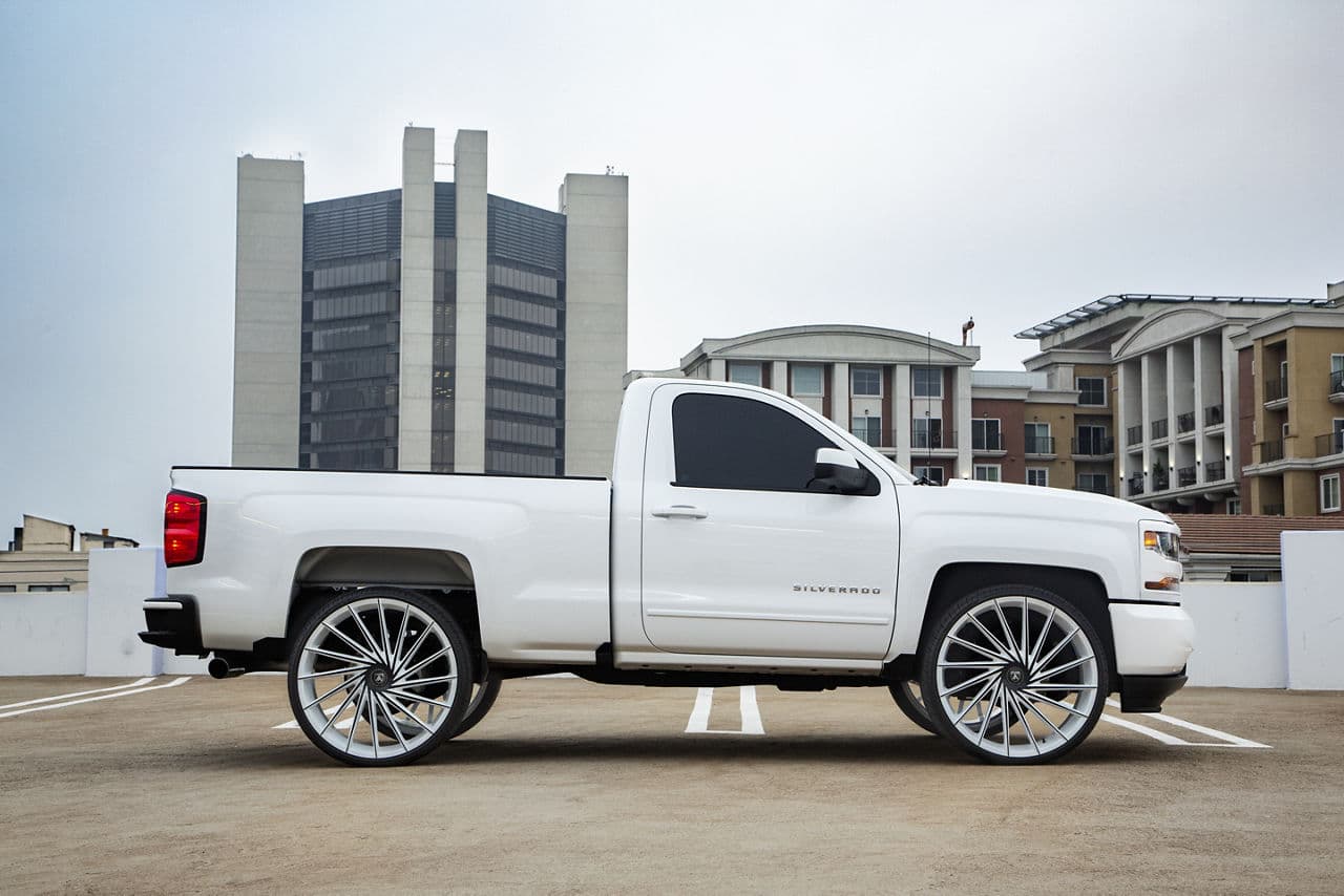 Rear view of 2018 Chevrolet Silverado with wheels