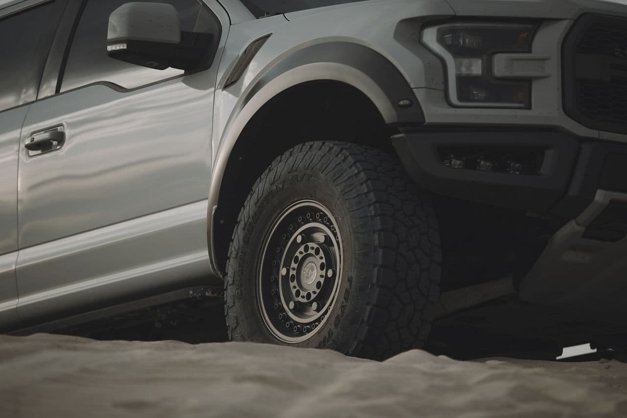 Detail view of 2018 Ford F150 Raptor with wheels