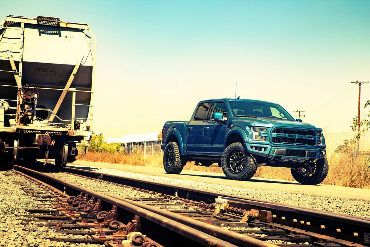 Front view of 2018 Ford F150 Raptor with wheels
