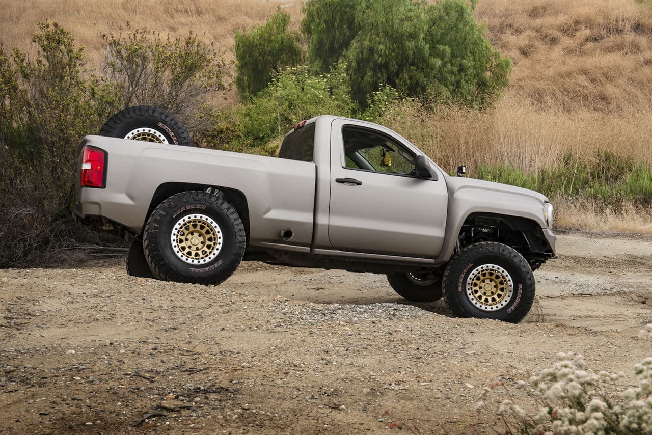Rear view of 2018 GMC Sierra with vehicle wraps