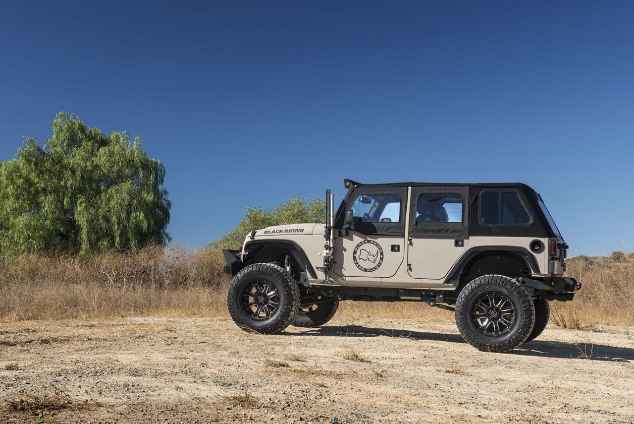 Rear view of 2018 Jeep Wrangler with truck suv wheels