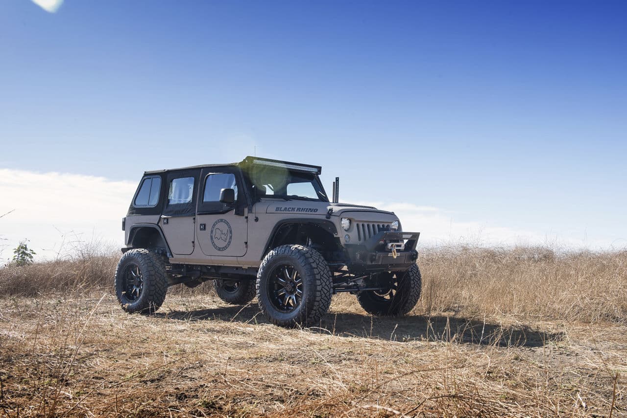 Detail view of 2018 Jeep Wrangler with truck suv wheels