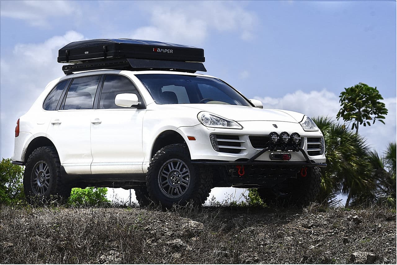 Rear view of 2018 Porsche Cayenne with vehicle wraps
