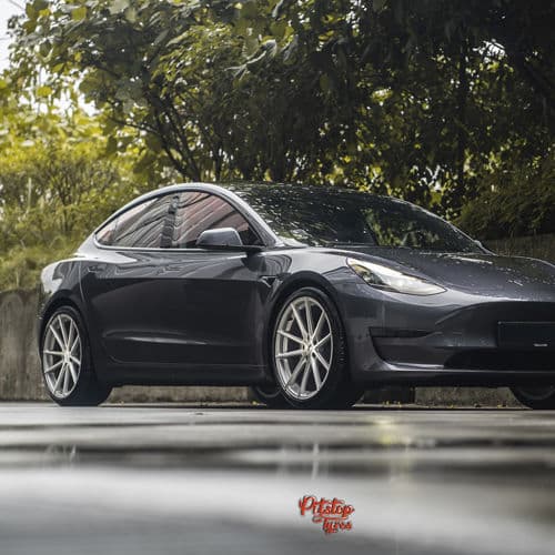 Interior of 2018 Tesla Model 3 with wheels