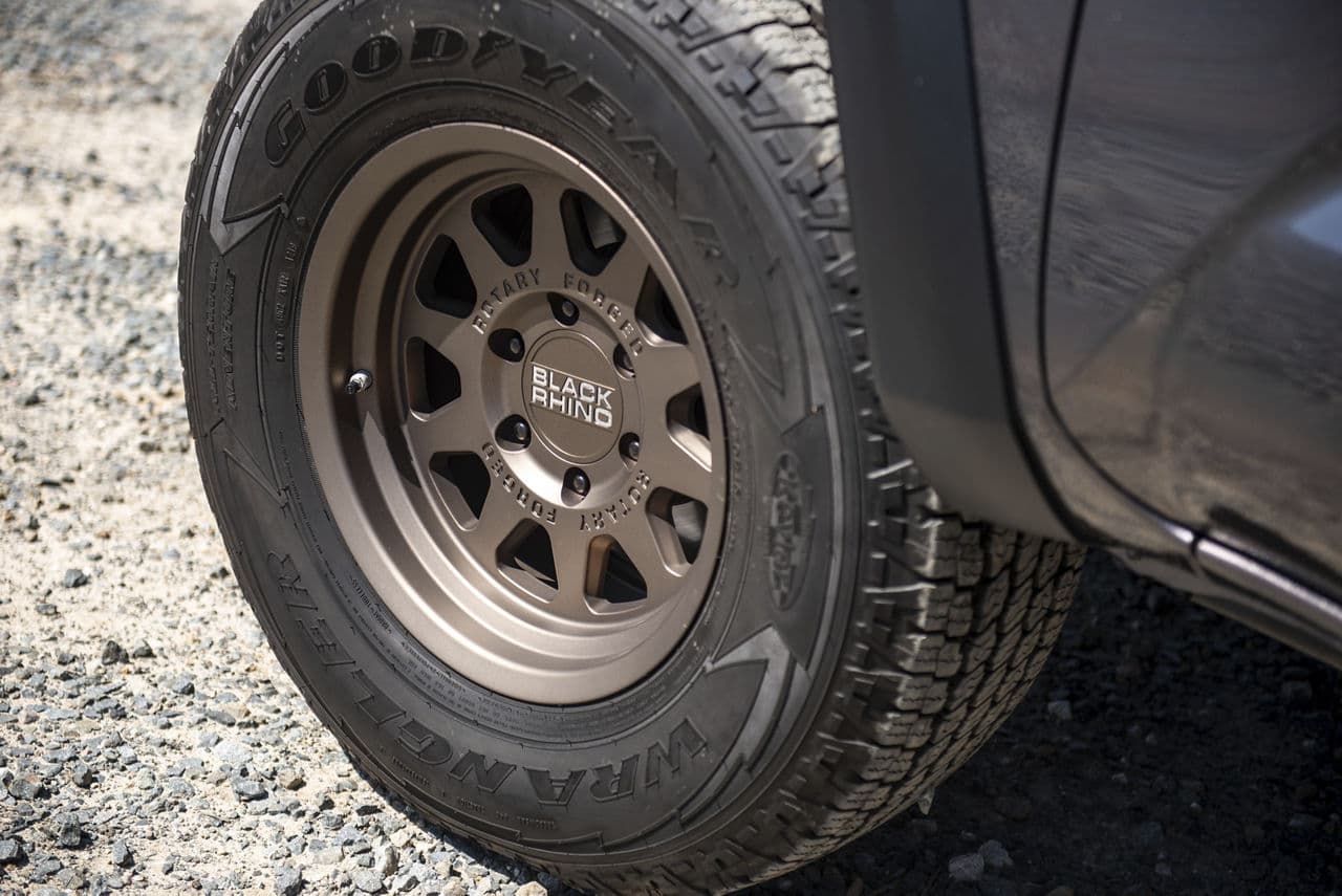 Detail view of 2018 Toyota Tacoma TRD with truck suv wheels