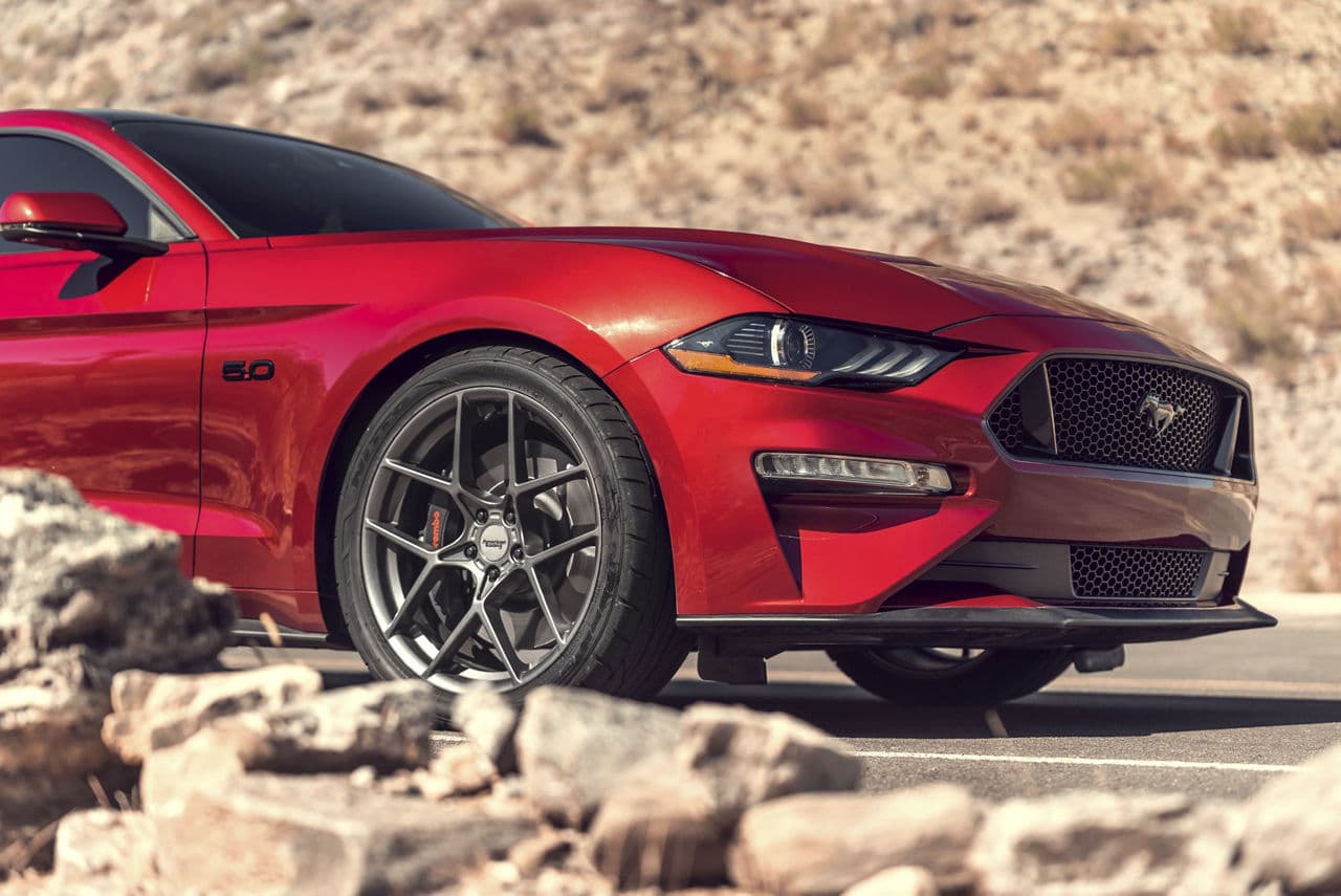 Side profile of 2019 Ford Mustang GT with wheels