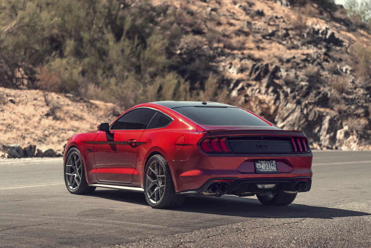 Rear view of 2019 Ford Mustang GT with wheels