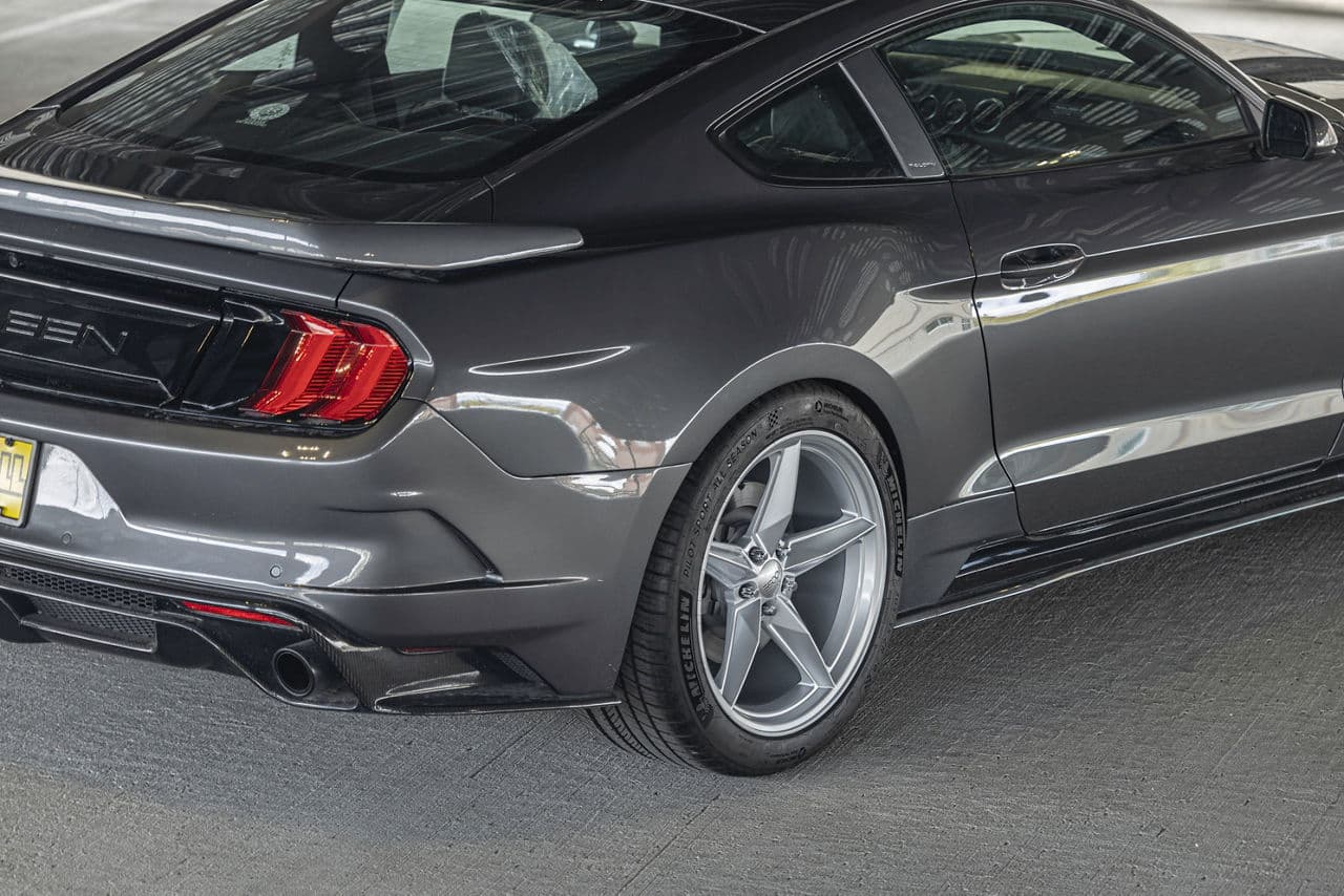 Side profile of 2019 Ford Mustang with wheels