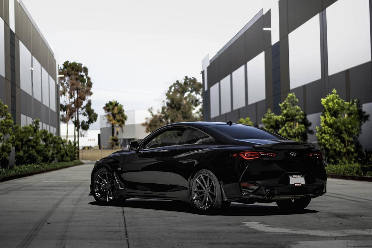 Side profile of 2019 Infiniti Q60 with wheels